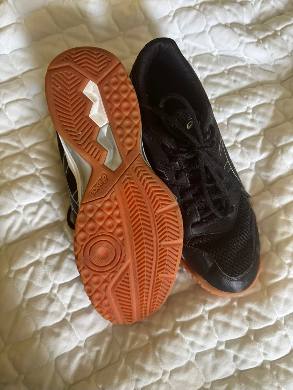 Asics Black Athletic Shoes with Orange Outsoles